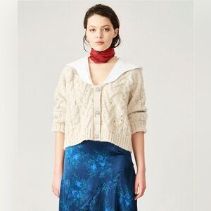 Ganni Wool Alpaca Blend Poplin Collar Sweater, size XS